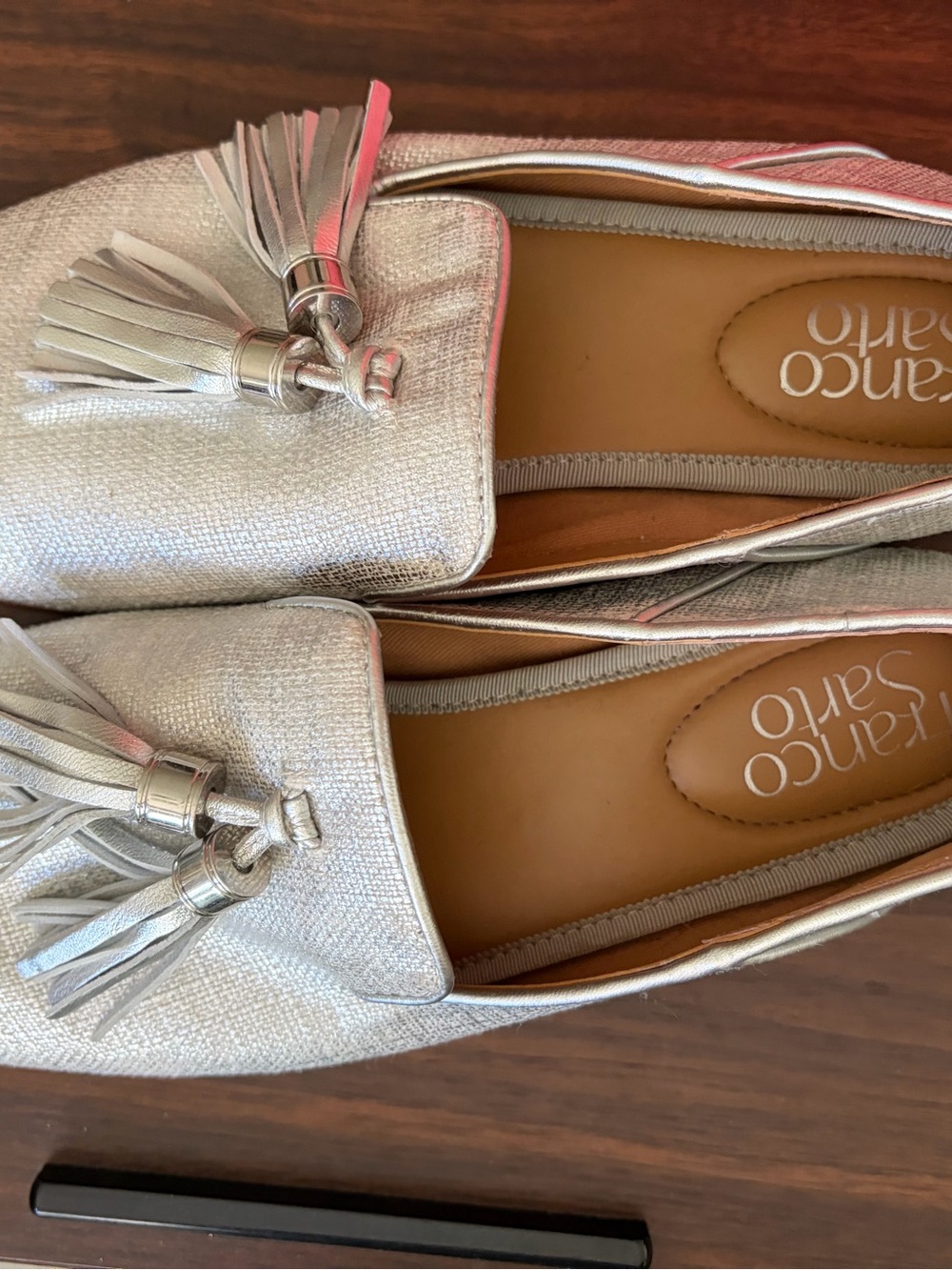 Franco Sarto Metallic Silver Tassel Loafers